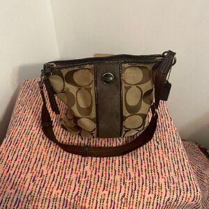 Coach 21905 Signature Stripe Duffle Crossbody Khaki/Brown